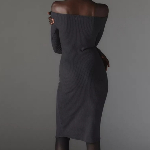 Urban Outfitters Cookie Off the Shoulder Sweater Midi Dress in Black Sz L NWT - Picture 4 of 11